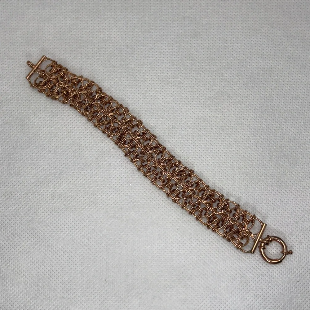 NWOT Rose Gold Plated Sterling Silver Textured Rings Custom Closure Bracelet